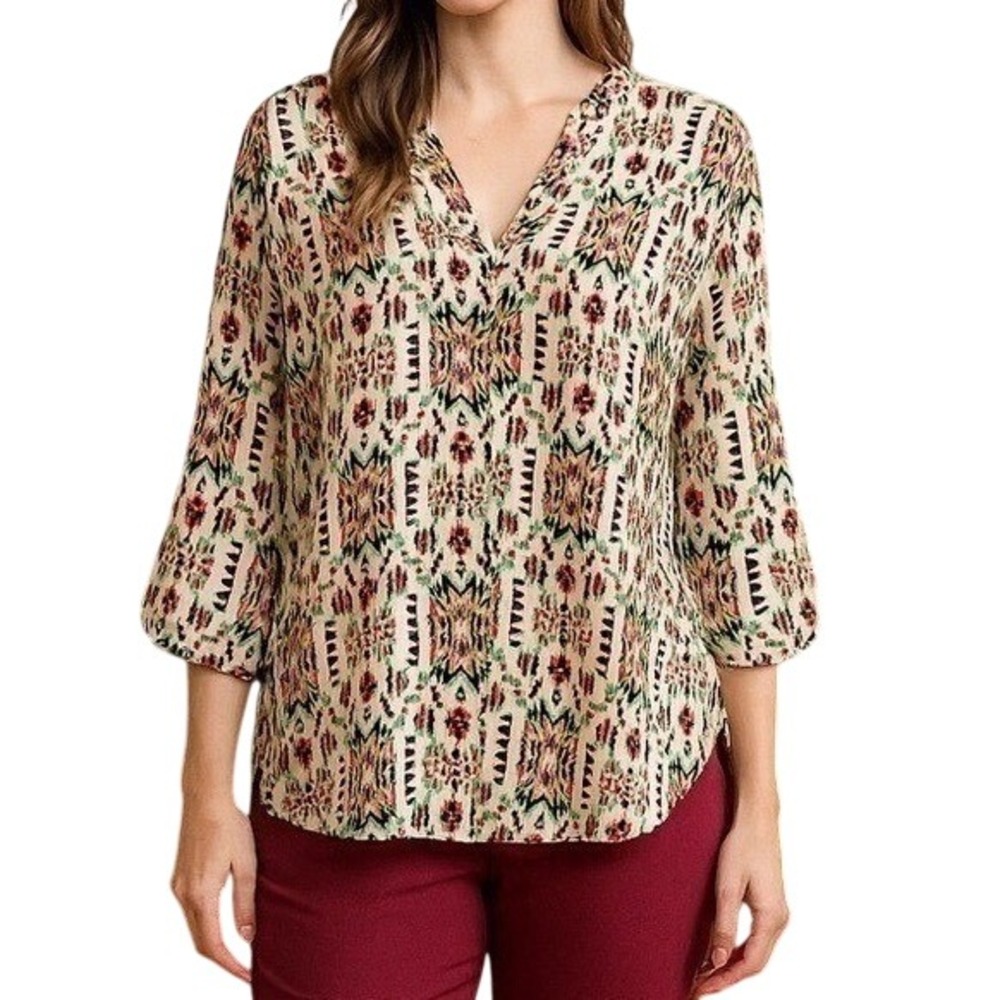 Lush V-Neck Aztec Tribal Print Blouse Top